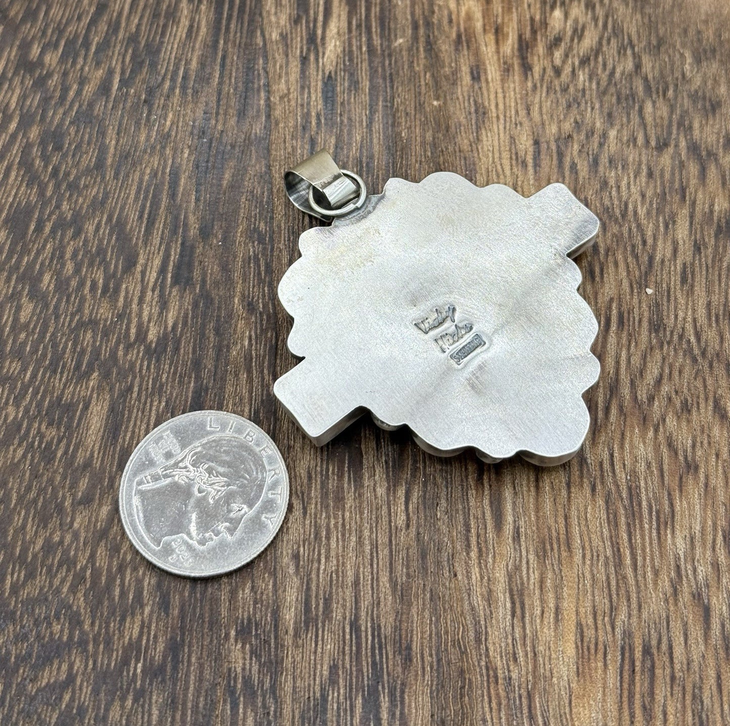 Navajo Handmade Sterling Silver Multi Color Turquoise Spiny Cluster Pendant Lg.