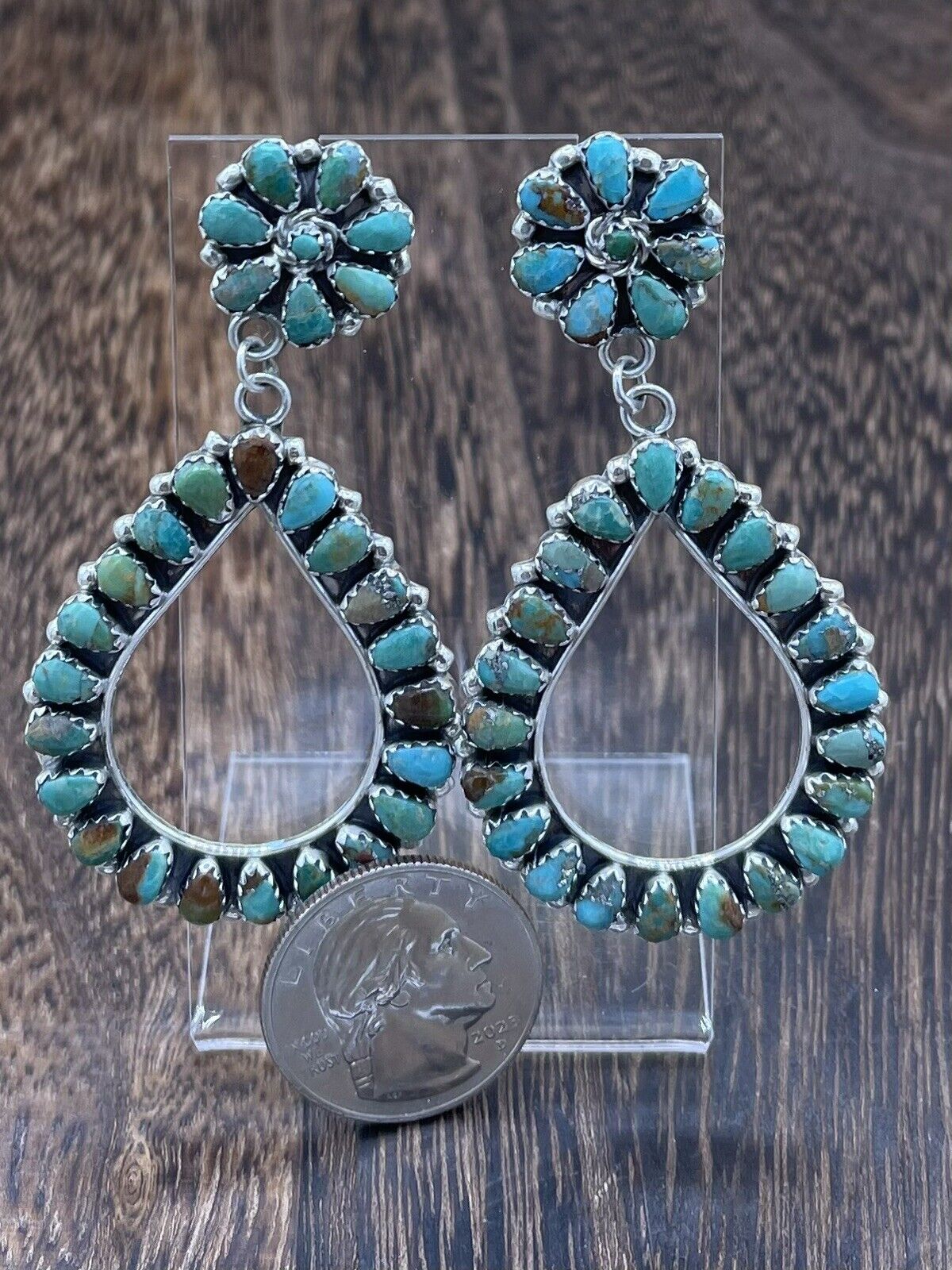 Navajo Handmade Sterling Silver Turquoise Cluster Post earrings Mathilda Benally