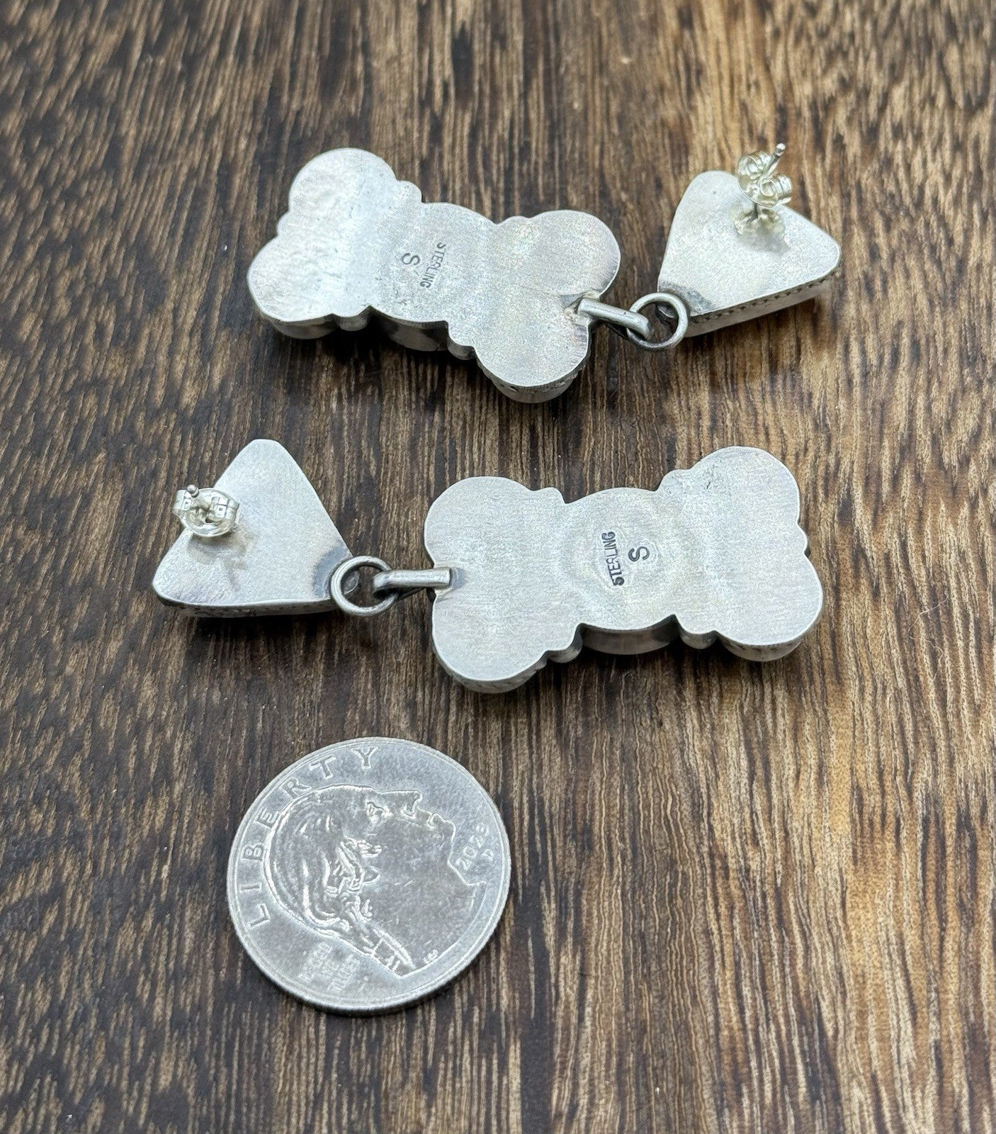 Navajo Handmade Sterling Silver Turquoise & Spiny Oyster Post Dangle Earrings