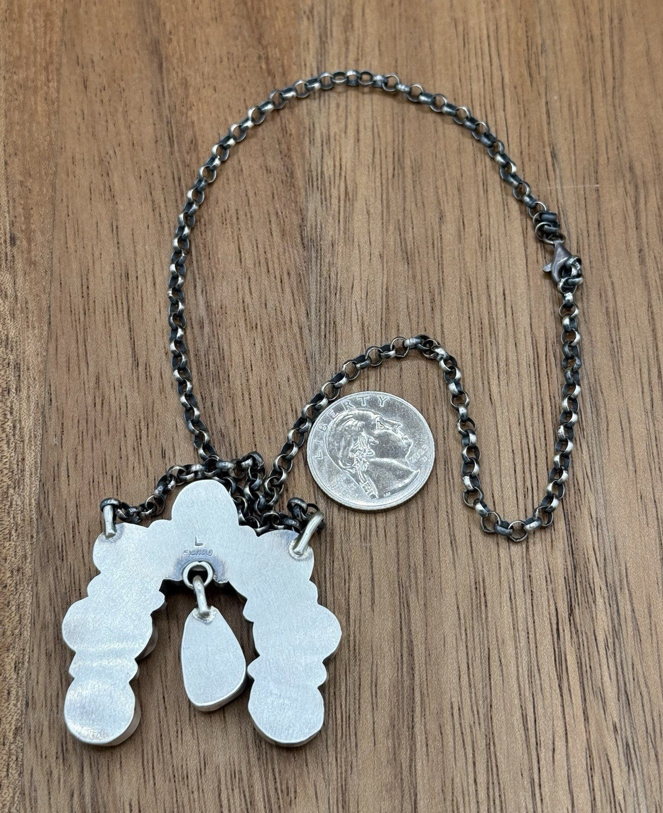 Navajo Handmade Sterling Silver Blackjack Turquoise Cluster Naja Necklace 18”