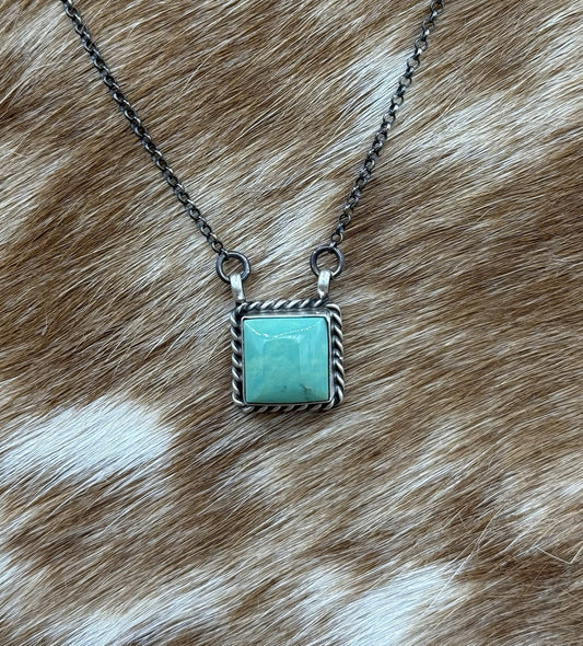 Native Navajo Handmade Silver Kingman Turquoise Cluster Bar Necklace 16”