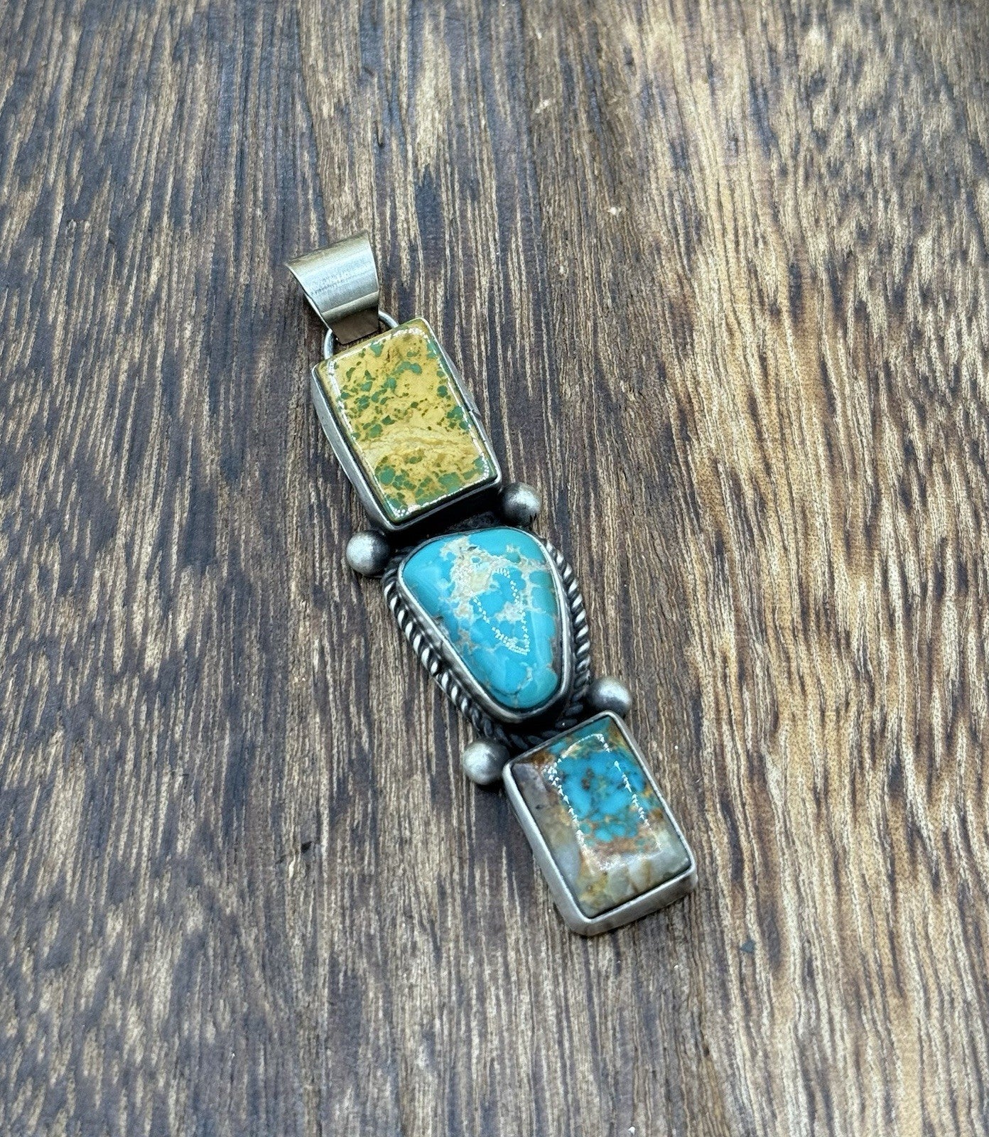 Navajo Handmade Sterling Silver Royston Turquoise Cluster Drop Pendant