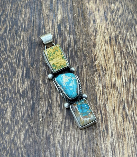 Navajo Handmade Sterling Silver Royston Turquoise Cluster Drop Pendant