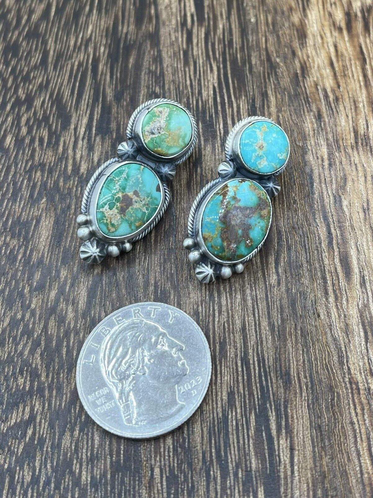 Native American Navajo Handmade Silver Sonoran Bella Turquoise Post Earrings