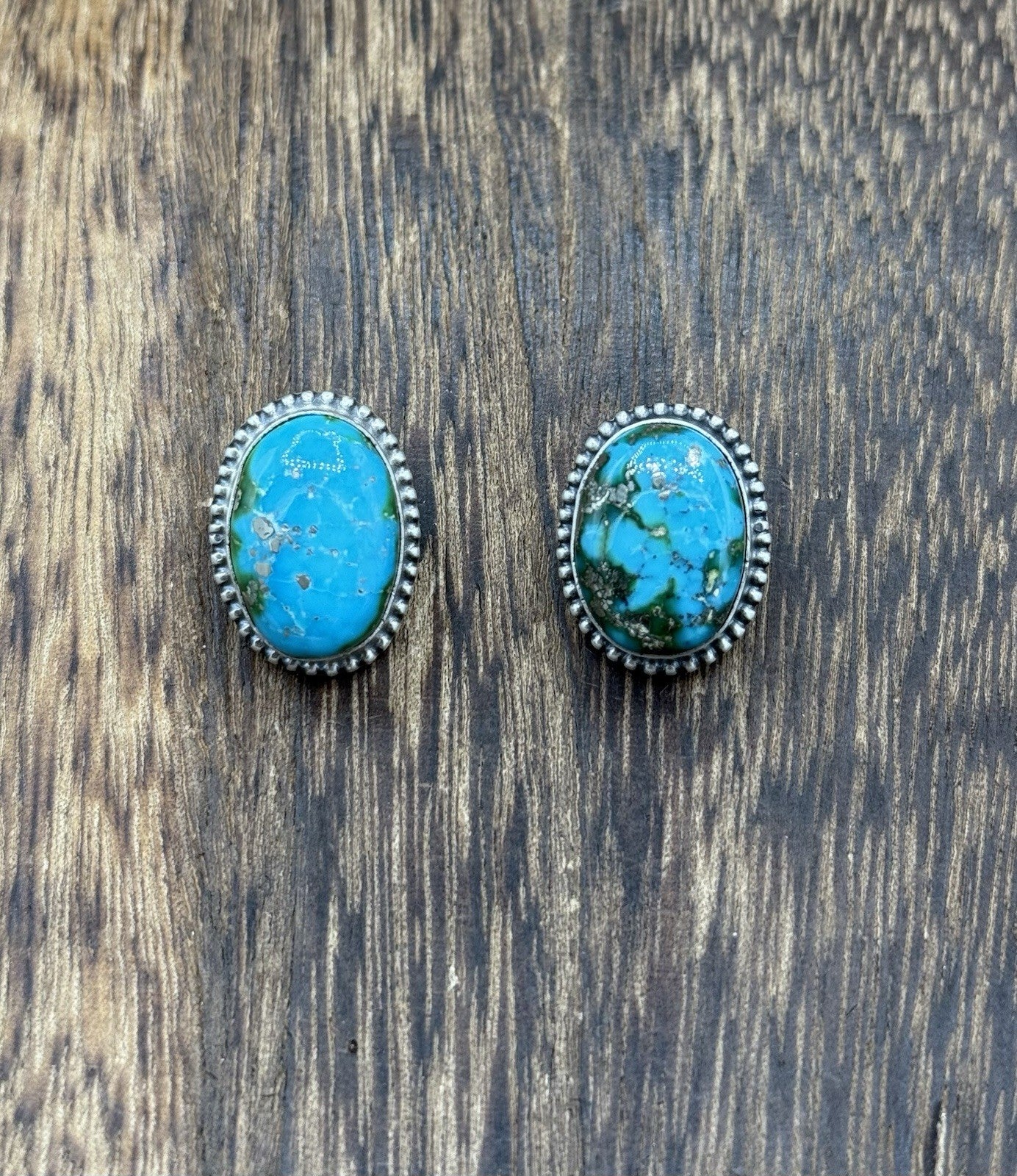 Navajo Handmade Sterling Silver Sonoran Gold Turquoise Post Stud Earrings
