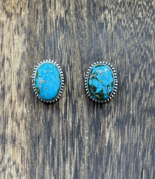 Navajo Handmade Sterling Silver Sonoran Gold Turquoise Post Stud Earrings