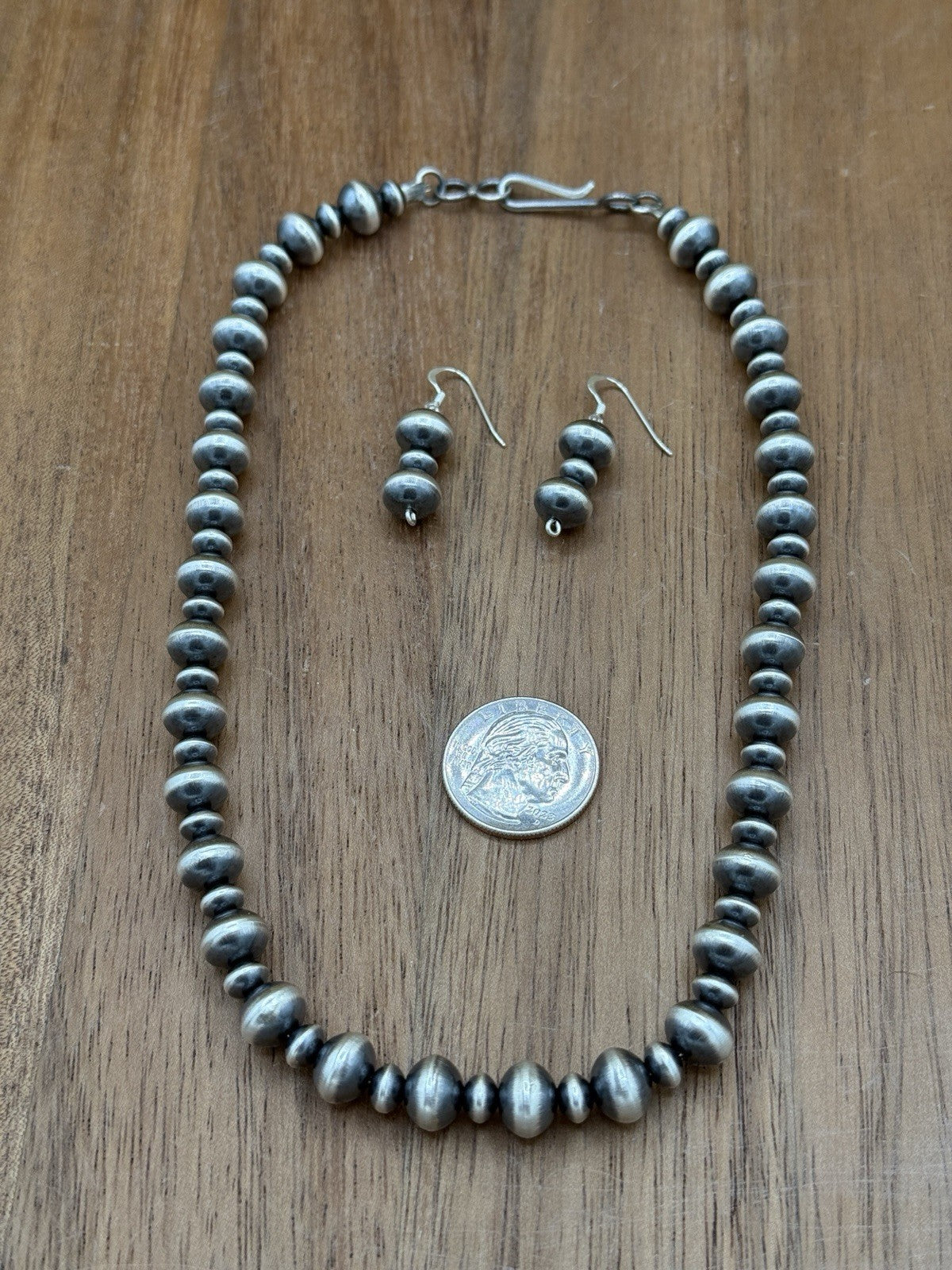 Authentic Navajo Handmade Old Look Navajo Pearl Bead Necklace And Earrings 18”