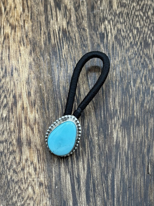 Native American Navajo Handmade Sterling Silver Kingman Turquoise Hair Tie
