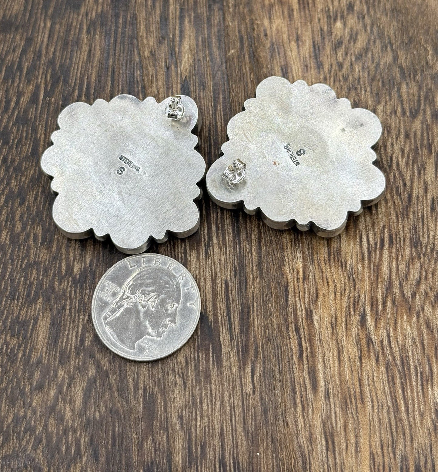 Navajo Handmade Sterling Silver Blue Ridge Turquoise Cluster Post Large Earrings