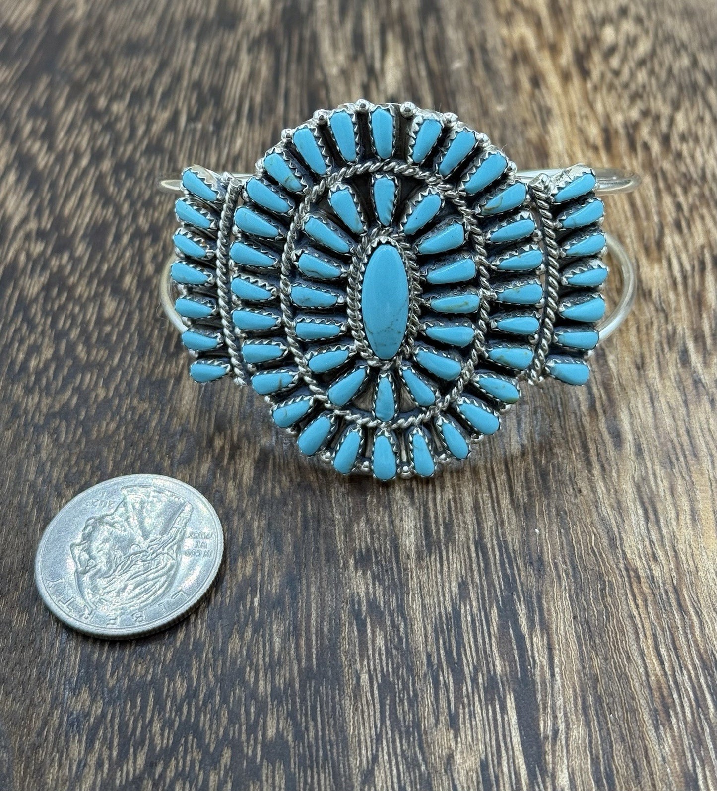 Native American Navajo Handmade Sterling Silver Turquoise Cluster Cuff Bracelet