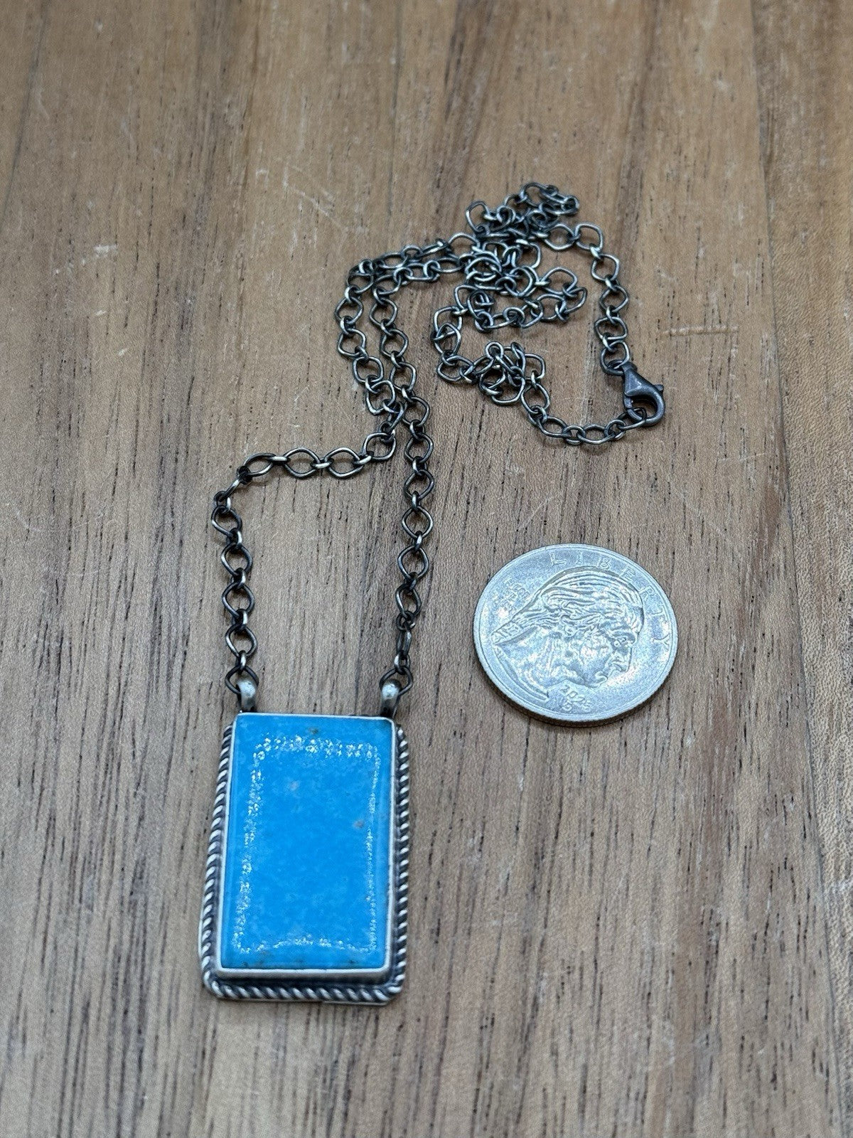 Navajo Handmade Sterling Silver Kingman Turquoise Bar Necklace 18” By Tricia S.