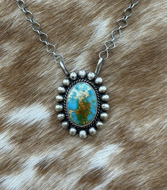 Native Navajo Handmade Sterling Silver Sonoran Gold Turquoise Necklace 18” Large