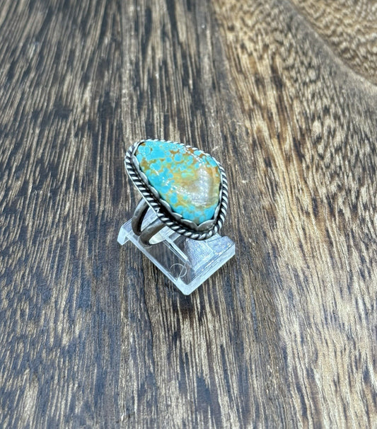 Native American Navajo Handmade Sterling Silver Royston Turquoise Ring Size 9