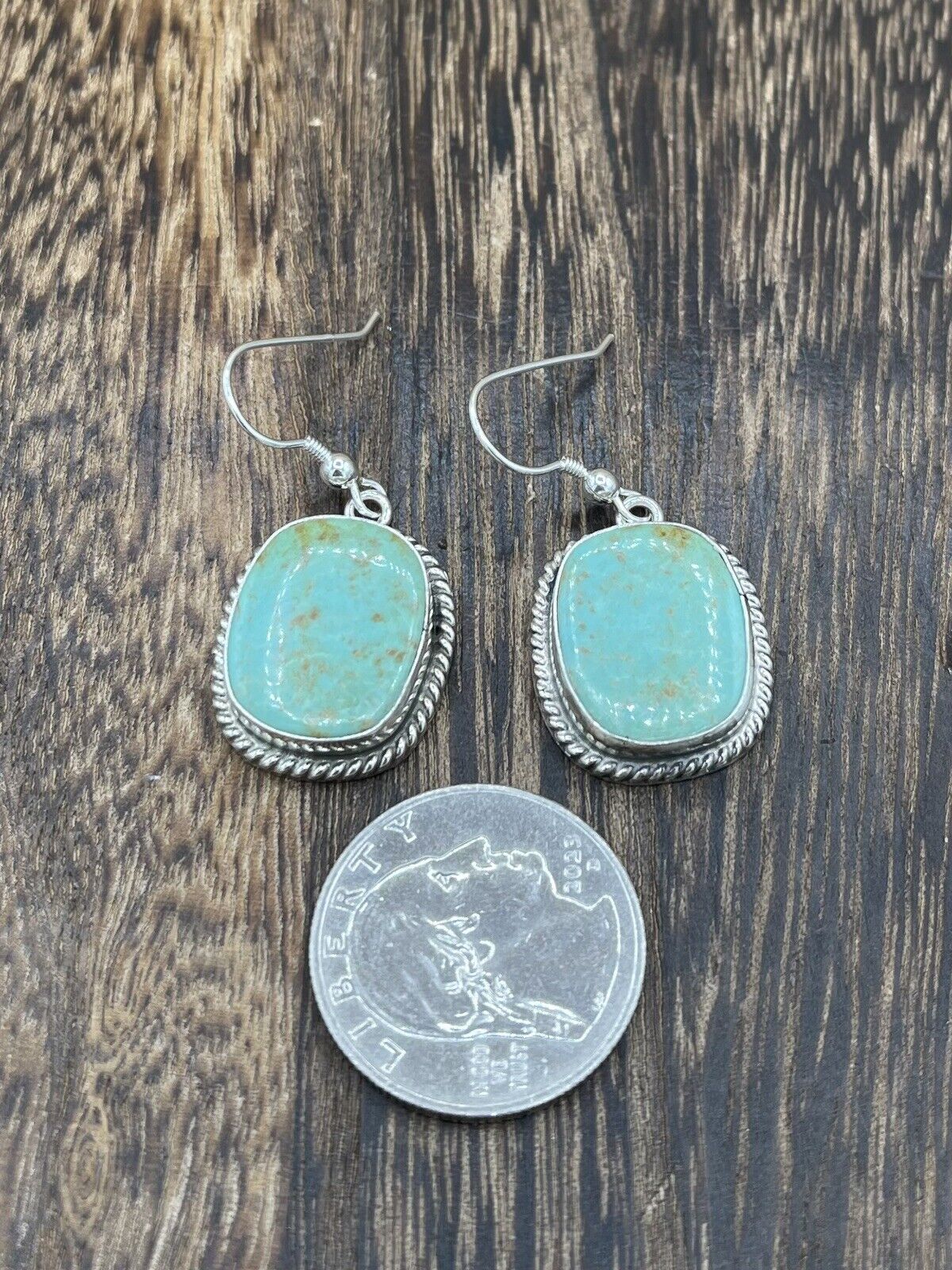 Navajo Handmade Sterling Silver Sonoran Turquoise Dangle Earrings By Byron Begay