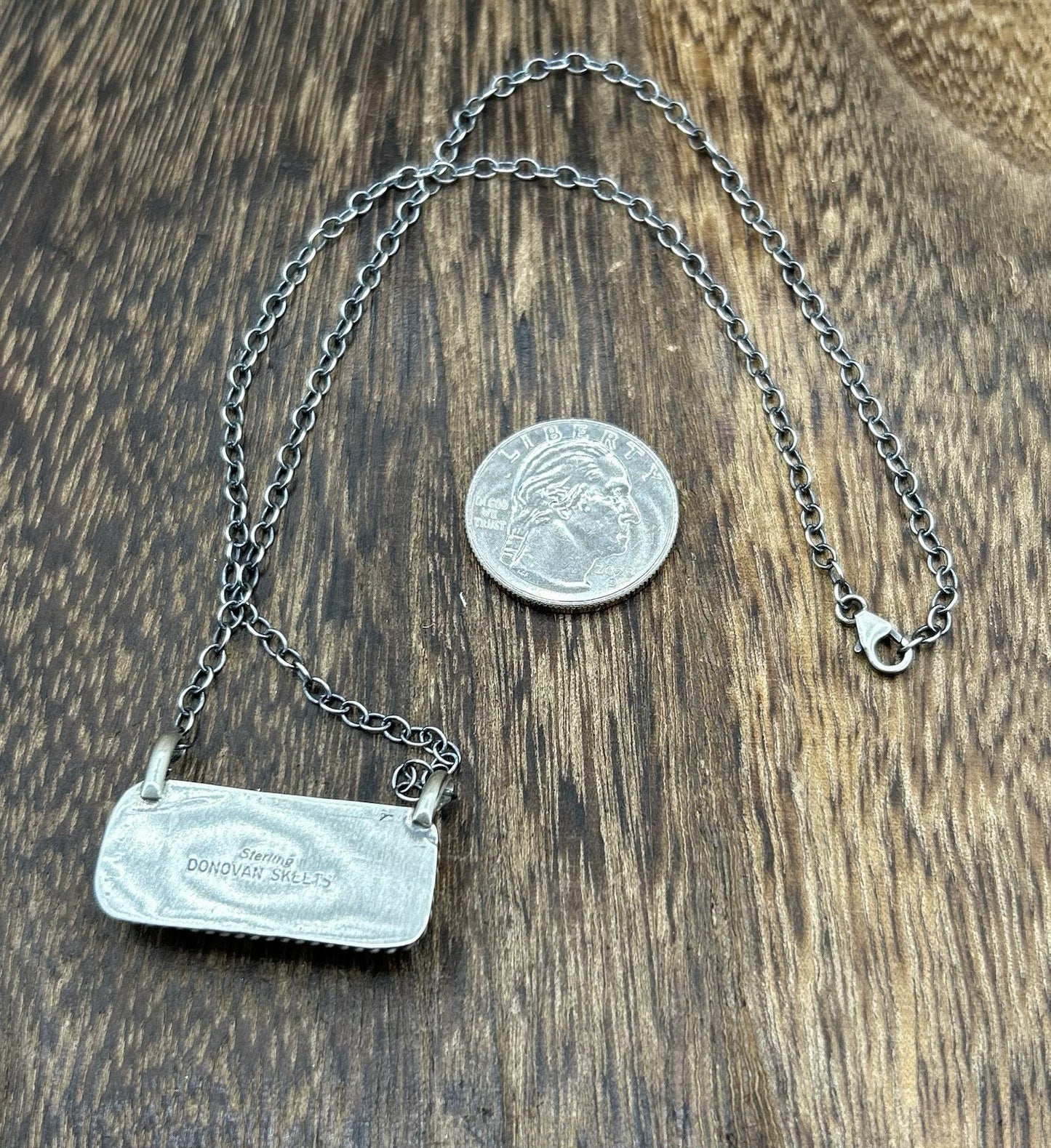 Navajo Handmade Sterling Silver Kingman Turquoise Bar Necklace 16”