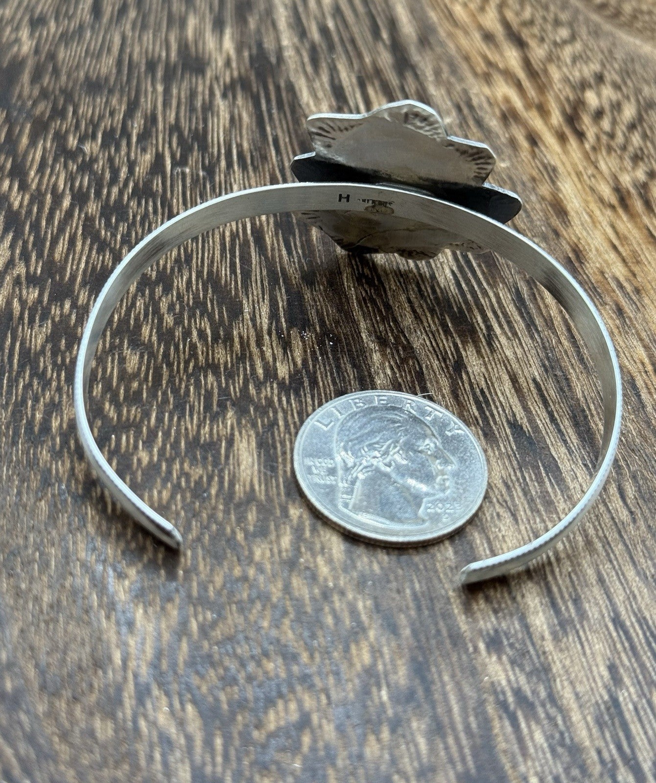 Native Navajo Handmade Sterling Silver Kingman Turquoise Cuff Stamped Bracelet