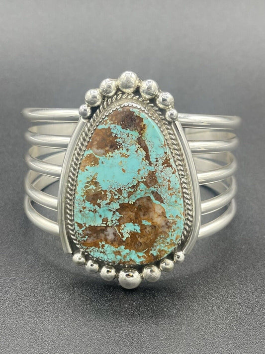 Native American Sterling Silver Navajo Handmade Natural Turquoise Cuff Bracelet