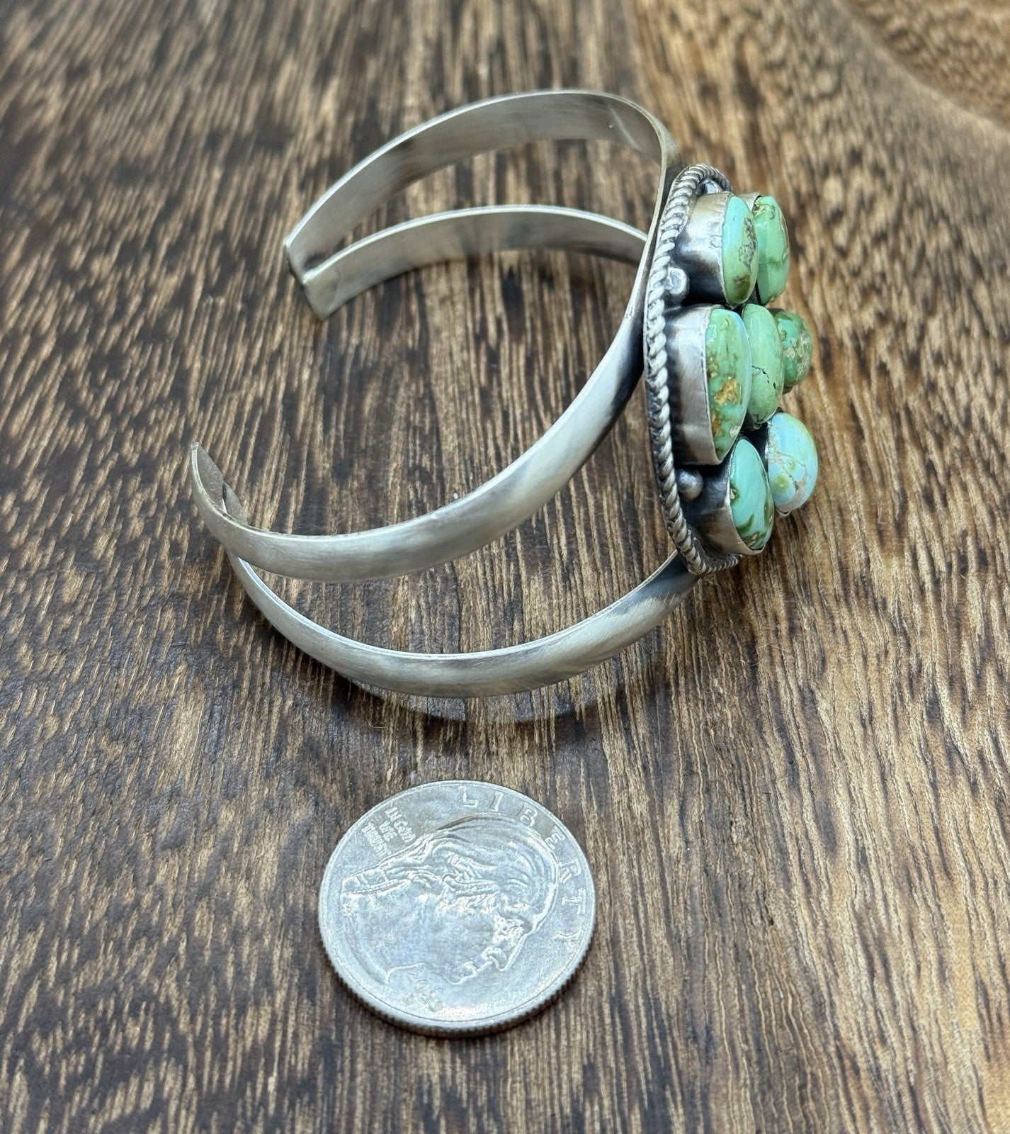 Navajo Handmade Sterling Silver Sonoran Gold Turquoise Cluster Cuff Bracelet