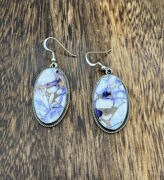 Navajo Handmade Sterling Silver Violet Rose Dahlia Dangle Drop Earrings Byron B.