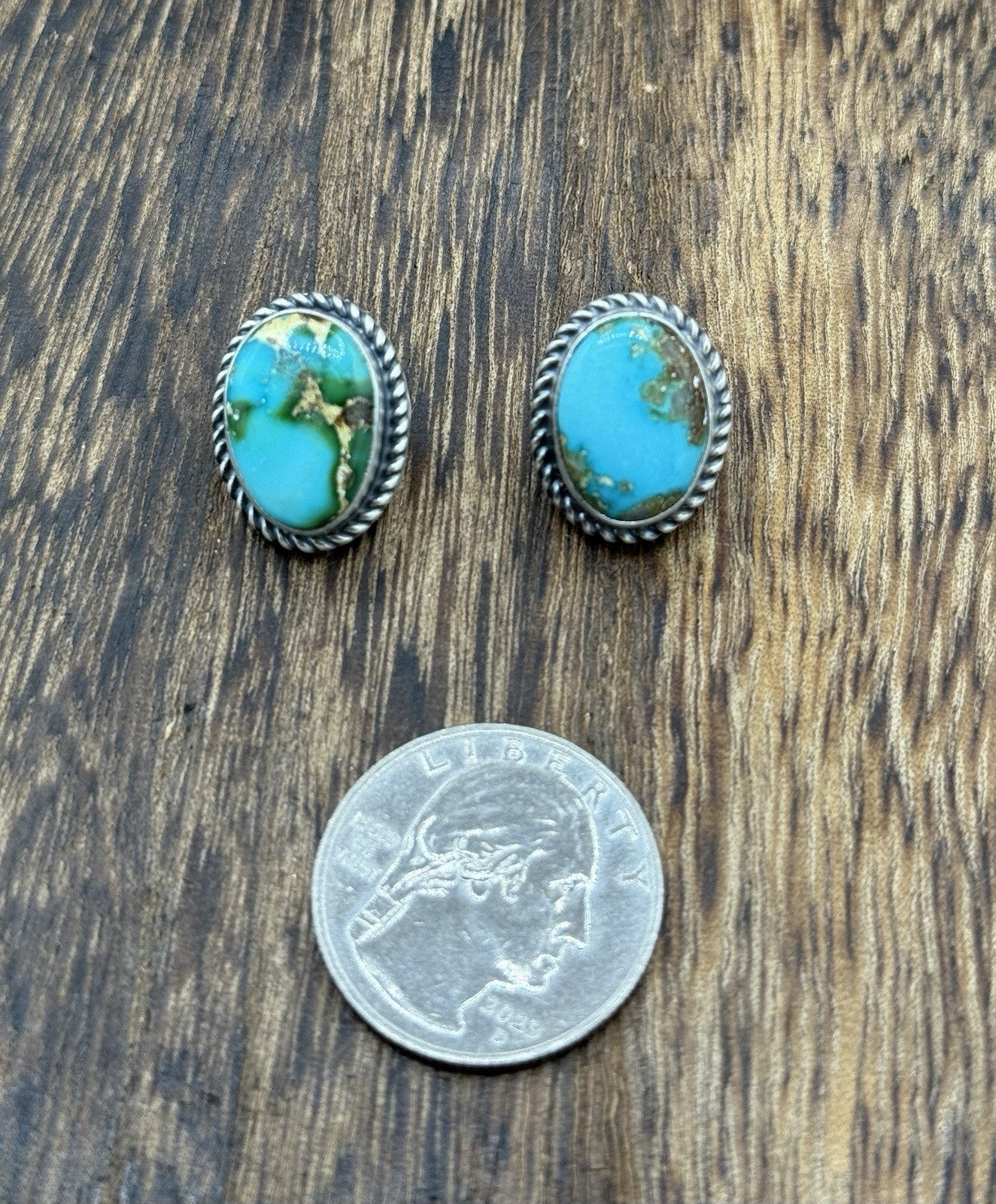 Navajo Handmade Sterling Silver Sonoran Gold Turquoise Post Stud Earrings