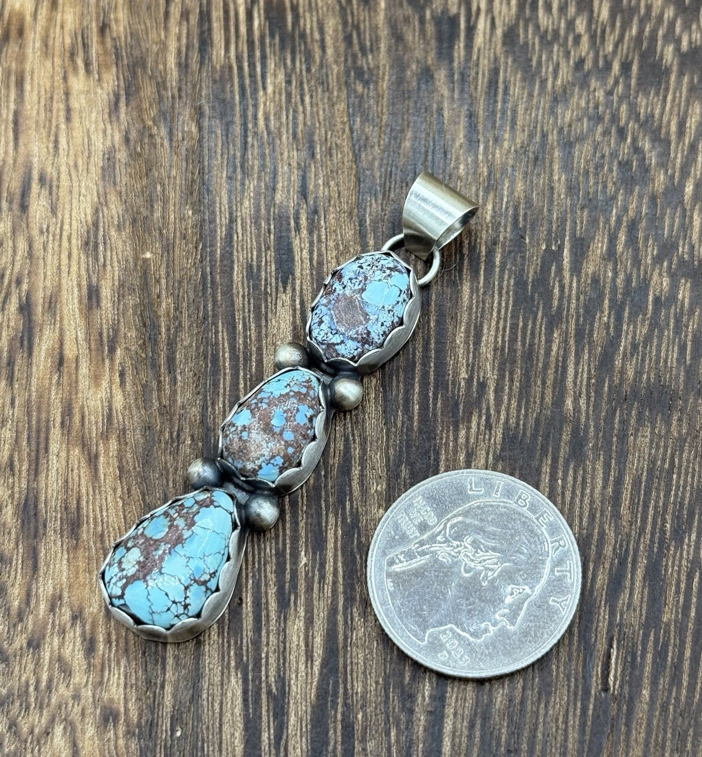 Navajo Handmade Sterling Silver Golden Hills Turquoise Cluster Drop Pendant