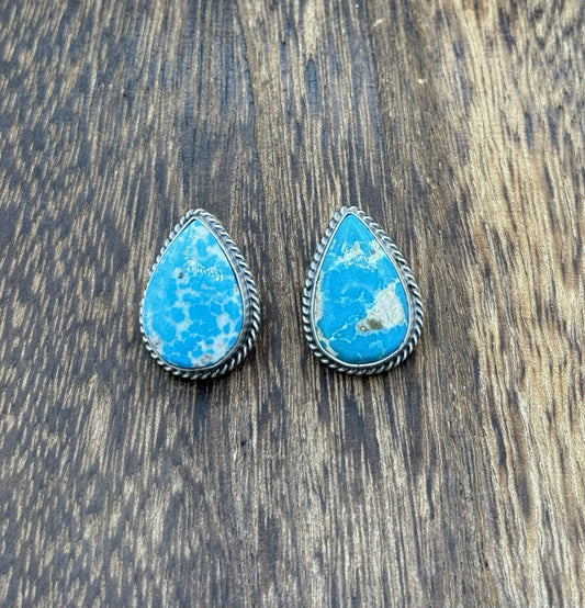 Native Navajo Handmade Sterling Silver Blue Bird Turquoise Post Stud Earrings