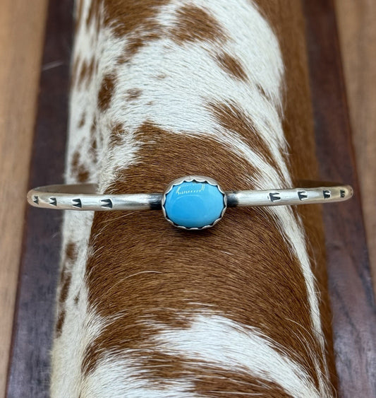 Native Navajo Handmade Sterling Silver Kingman Turquoise Stacker Cuff Bracelet