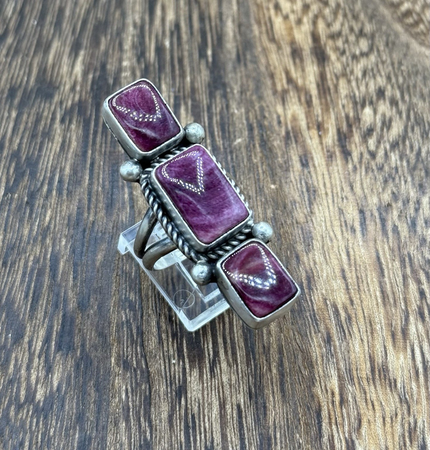 Navajo Handmade Sterling Silver Purple Spiny Oyster Shell Cluster Ring Size 9