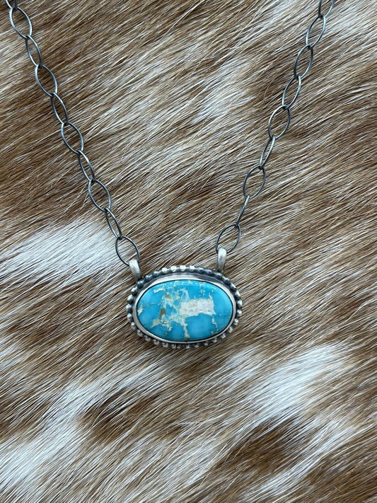 Native American Navajo Handmade Silver Sonoran Bella Turquoise Bar Necklace 18”