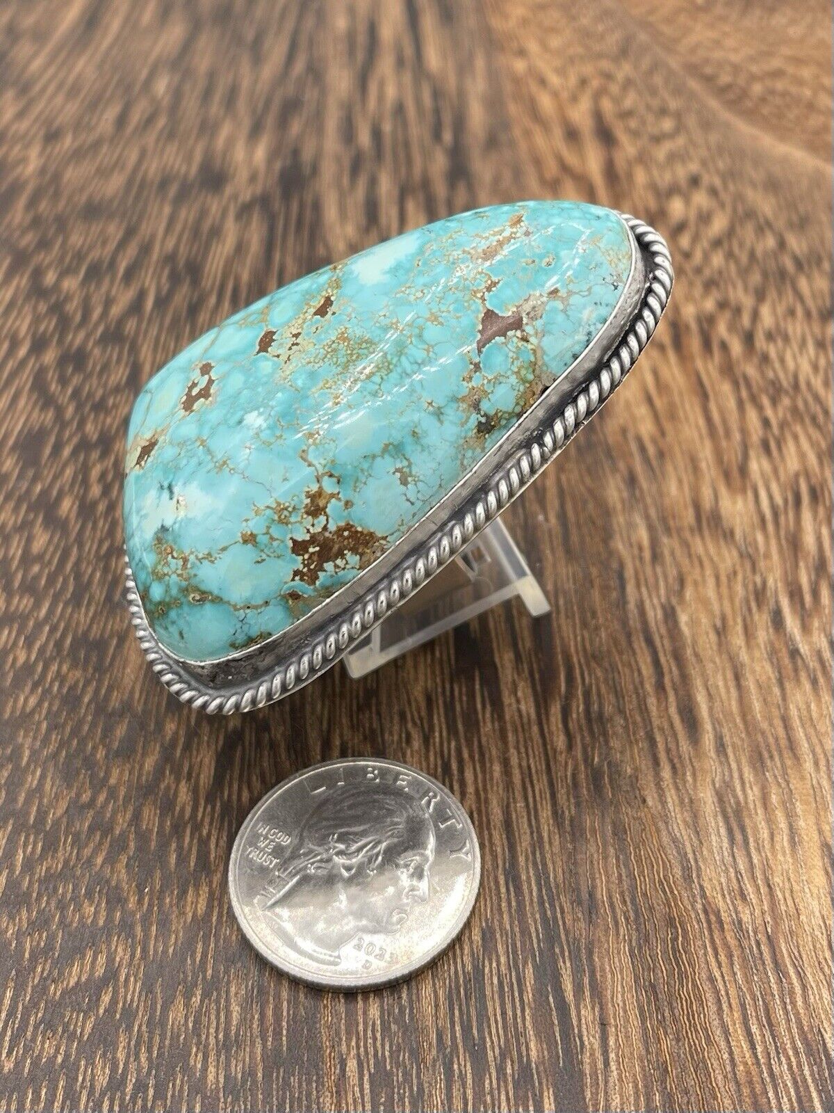 Native American Navajo Handmade Sterling Silver Morenci Turquoise Ring Size 8.5