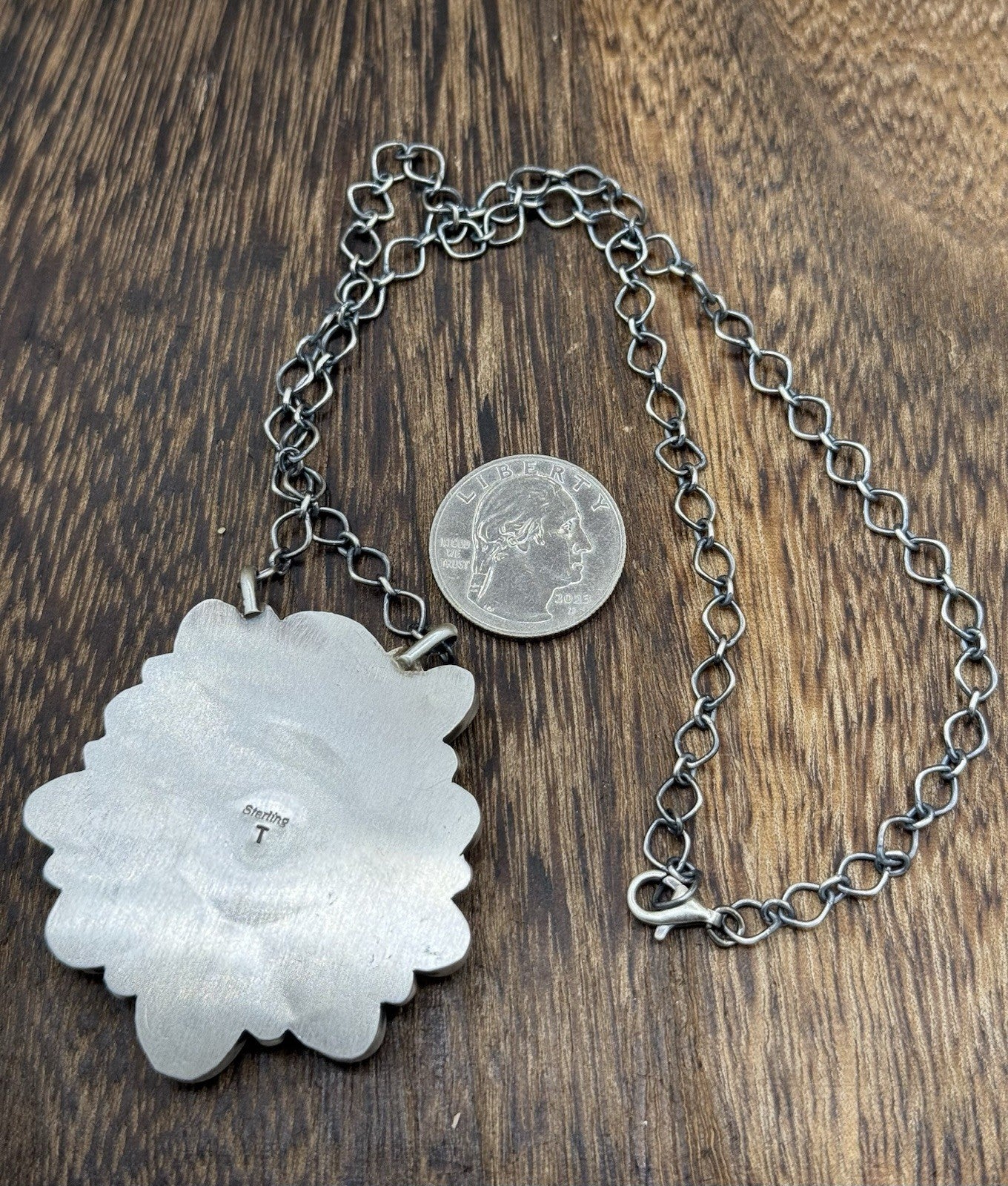Navajo Handmade Silver Sonoran Gold Turquoise Liberty Coin Cluster Necklace 18”