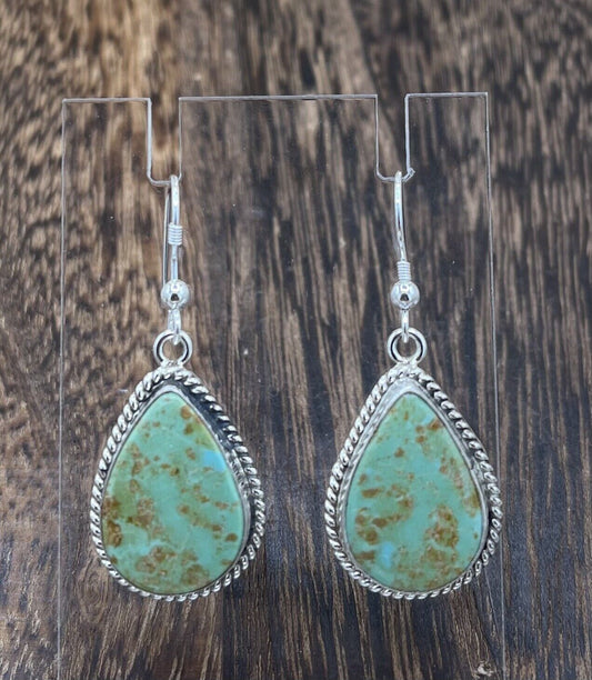 Navajo Handmade Sterling Silver Sonoran Turquoise Dangle Earrings By Byron Begay