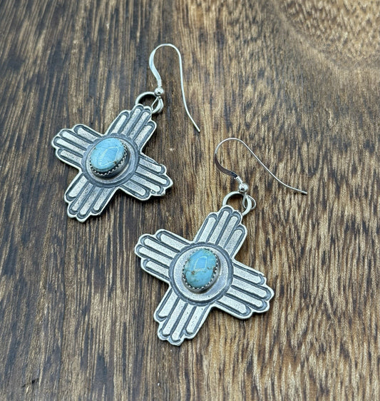Navajo Handmade Sterling Silver Zia Golden Hills Turquoise Earrings Kevin Billah