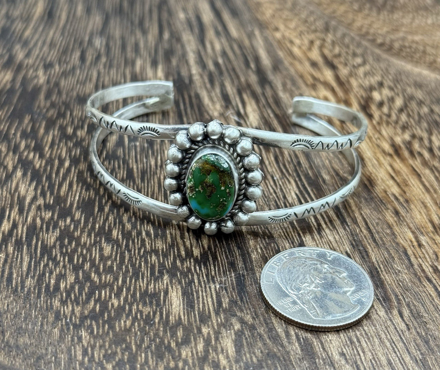 Native Navajo Handmade Sterling Silver Sonoran Gold Turquoise Cuff Bracelet