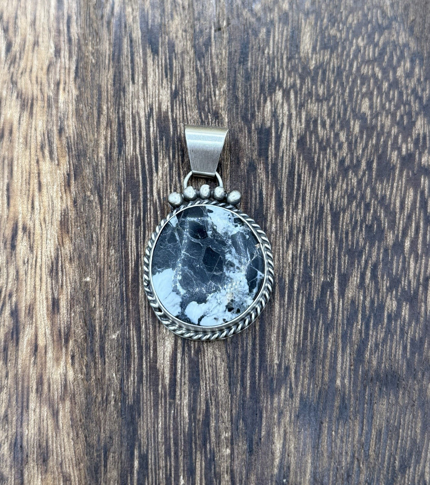 Native American Navajo Handmade Sterling Silver White Buffalo Pendant Old Look