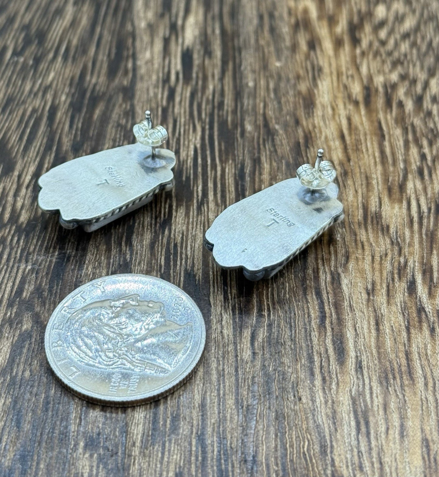 Navajo Handmade Sterling Silver Blackjack Turquoise Old Look Post Stud Earrings