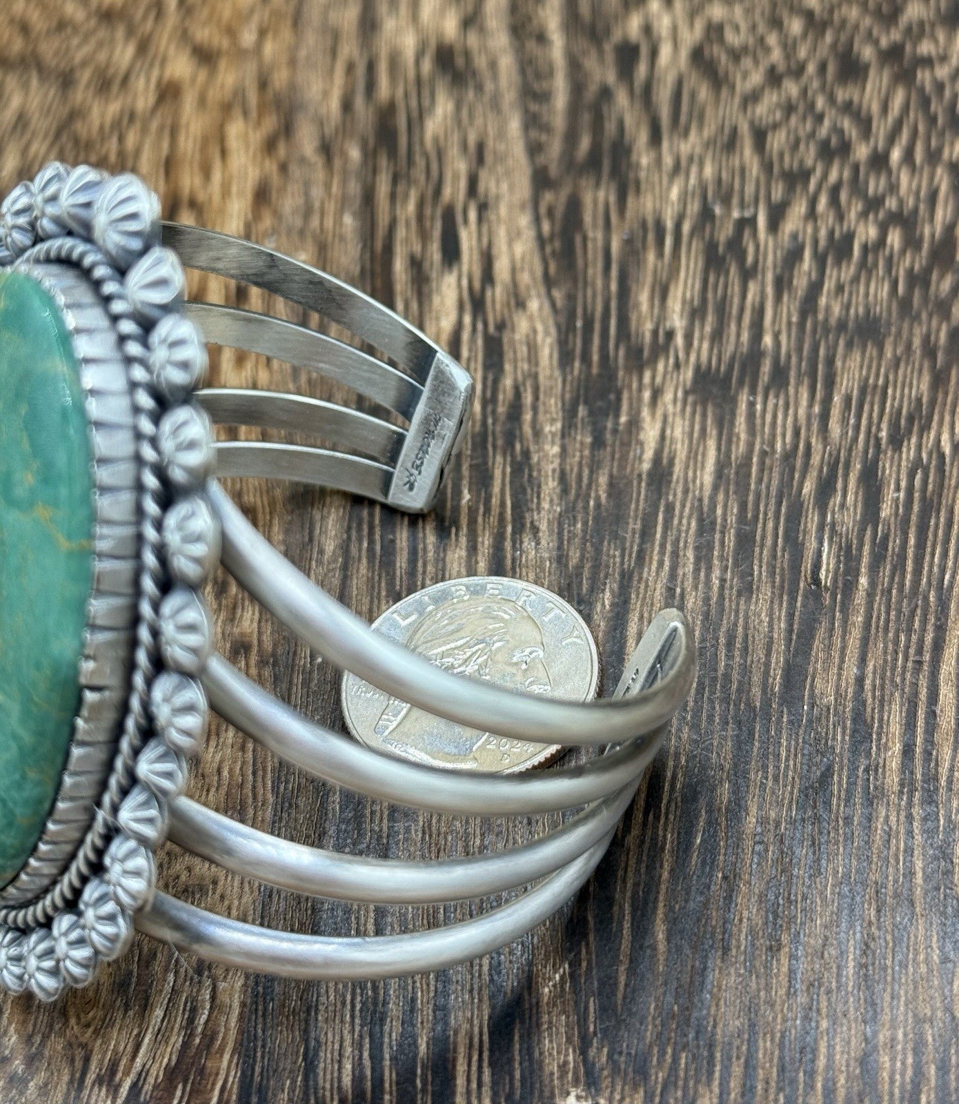 Native Navajo Handmade Sterling Silver Royston Turquoise Old Look Cuff Bracelet
