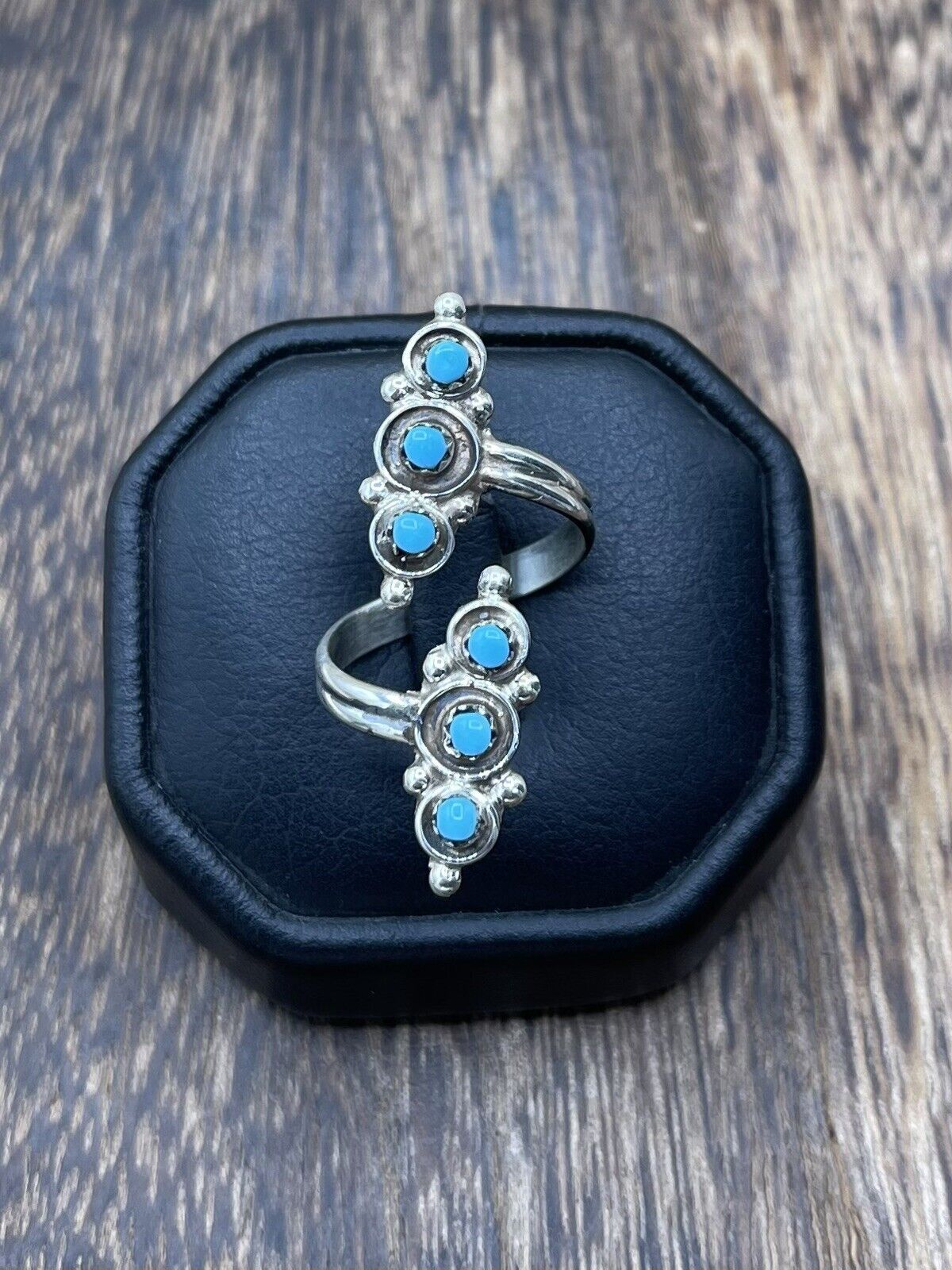 Native American Zuni Handmade Silver Kingman Turquoise Adjustable Ring 10 To 12