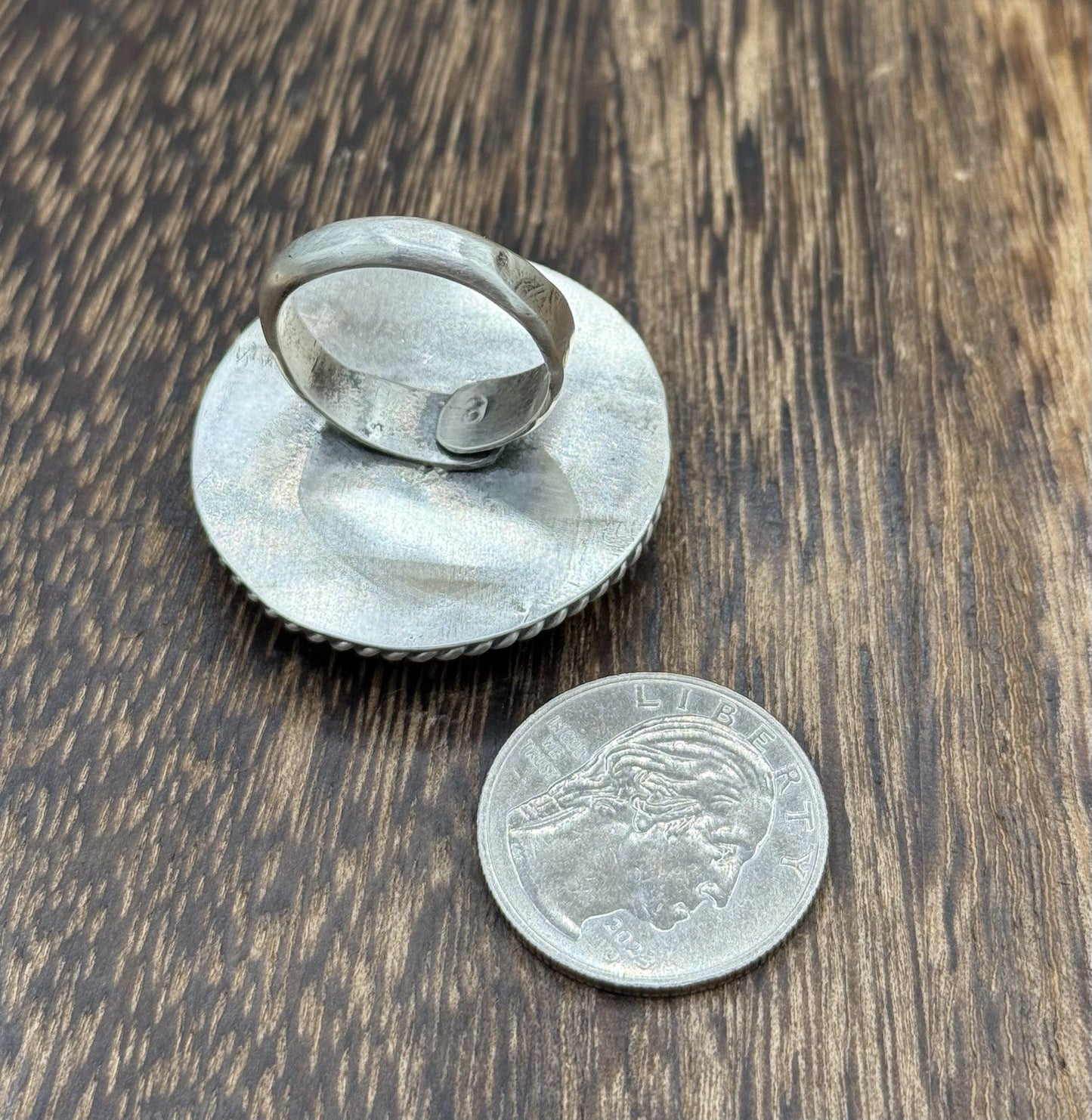 Navajo Handmade Sterling Silver Kingman Turquoise Adjustable Ring Size 7 To 9