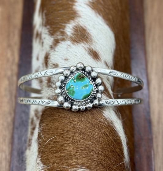 Native Navajo Handmade Sterling Silver Sonoran Gold Turquoise Cuff Bracelet