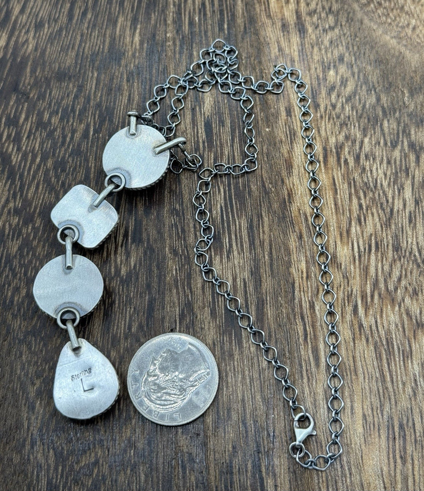 Navajo Handmade Sterling Silver Multi Color Mixed Stone Lariat Necklace 18”