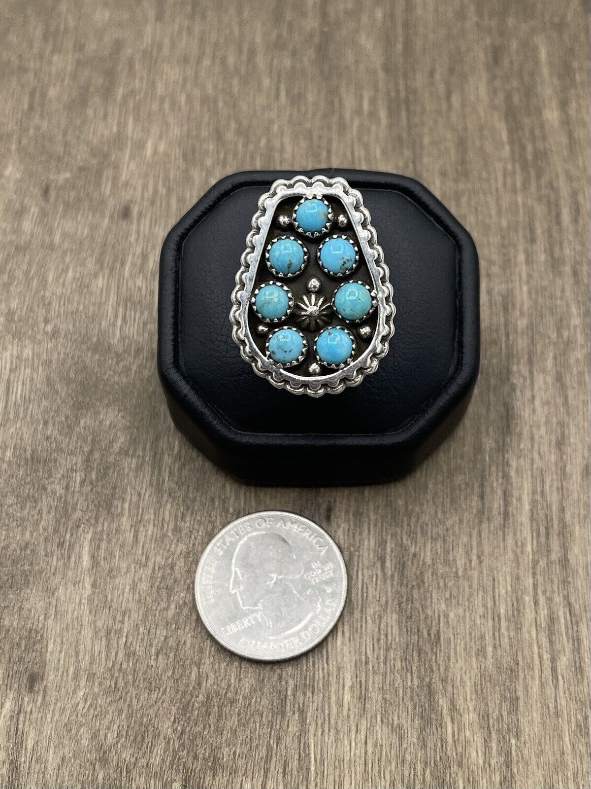 Native American Sterling Silver Navajo Handmade Kingman Turquoise Ring Size 8