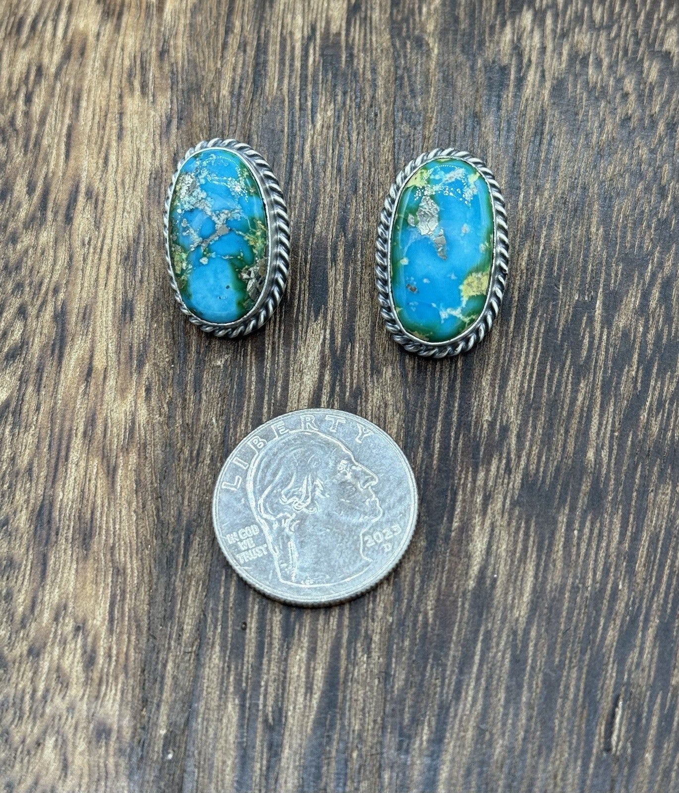 Navajo Handmade Sterling Silver Sonoran Gold Turquoise Post Stud Earrings