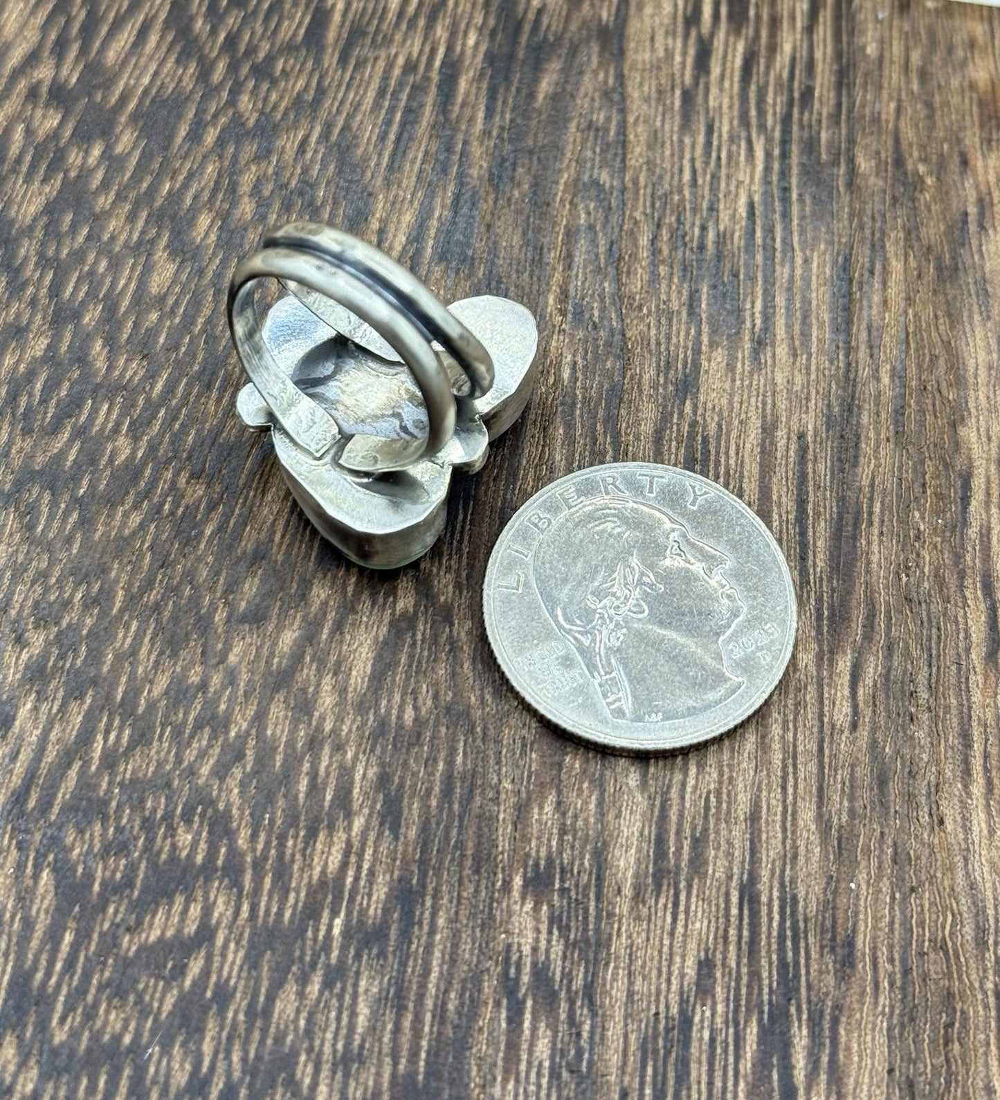 Navajo Handmade Sterling Silver Sonoran Gold Turquoise Cluster Ring Size 7