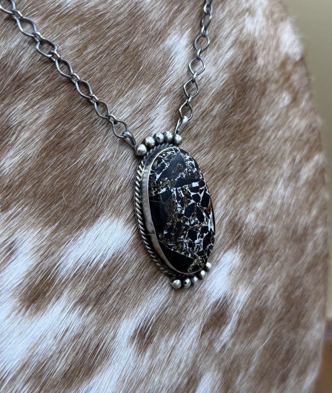 Native Navajo Handmade Sterling Silver Blackjack Turquoise Bar Necklace 18”