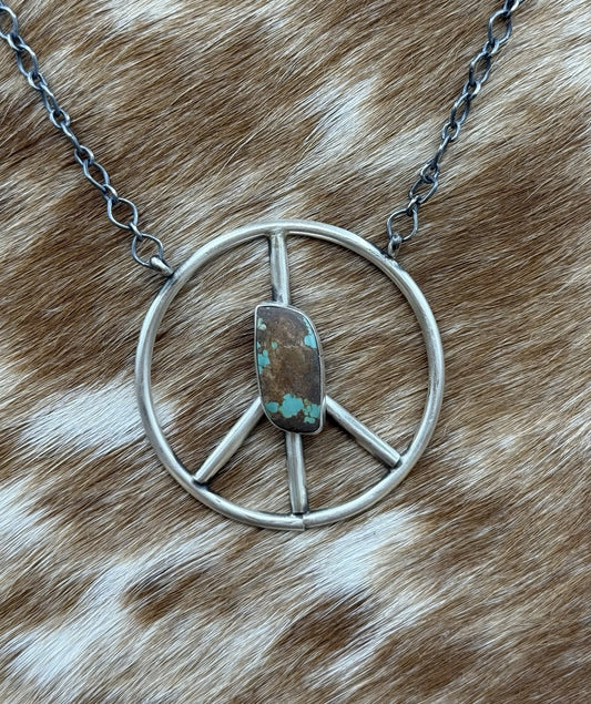Native American Navajo handmade Sterling Silver Turquoise Peace Hippie Necklace