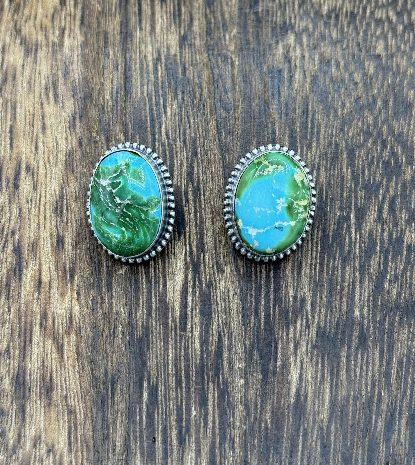 Navajo Handmade Sterling Silver Sonoran Gold Turquoise Post Stud Earrings