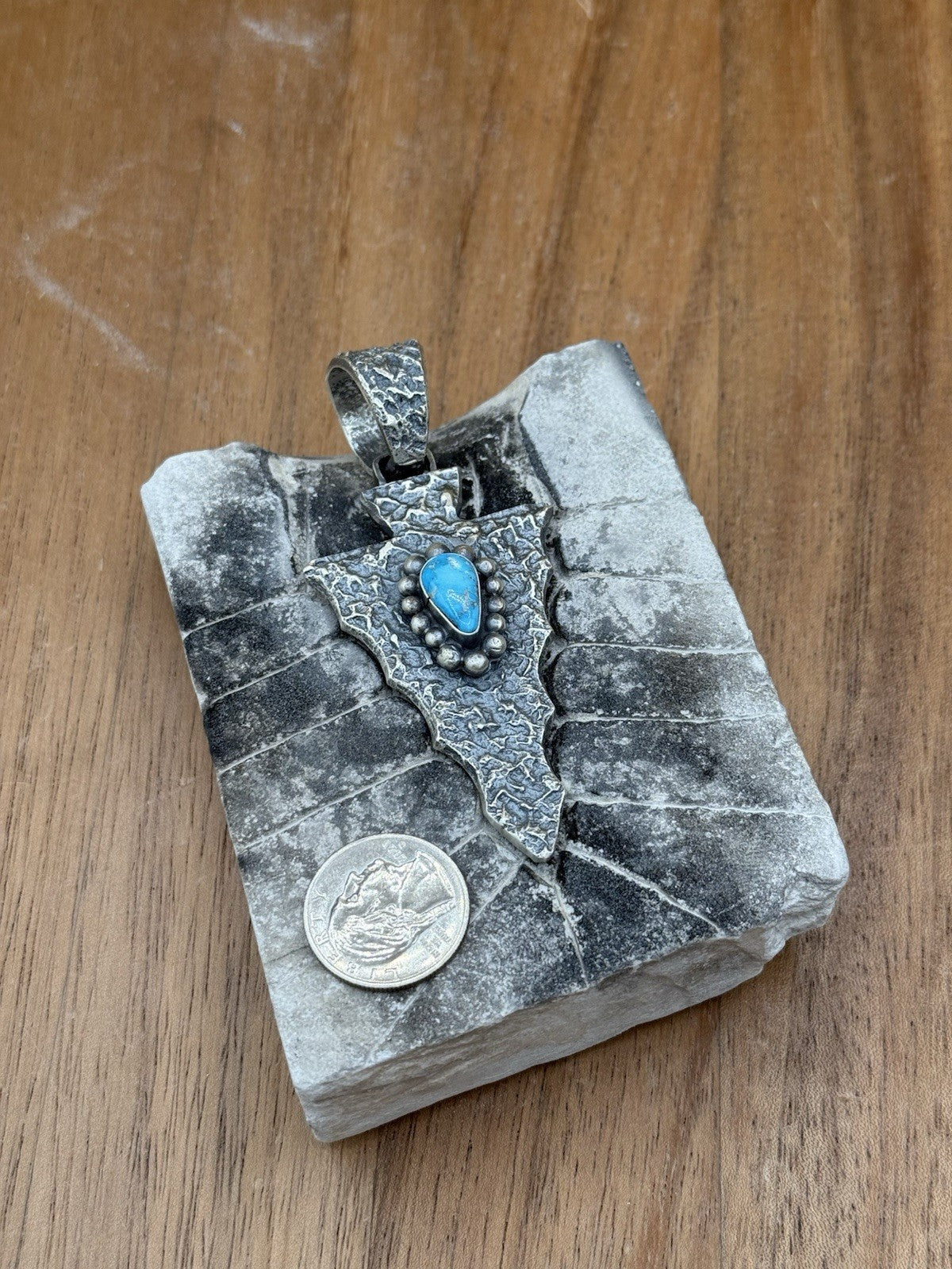 Navajo Silver Blue Ridge Turquoise Arrowhead Pendant Tufa Cast By Merle House