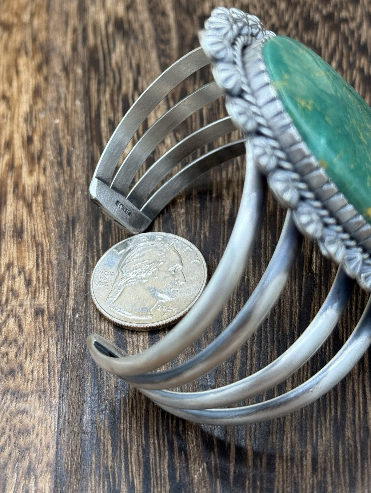 Native Navajo Handmade Sterling Silver Royston Turquoise Old Look Cuff Bracelet