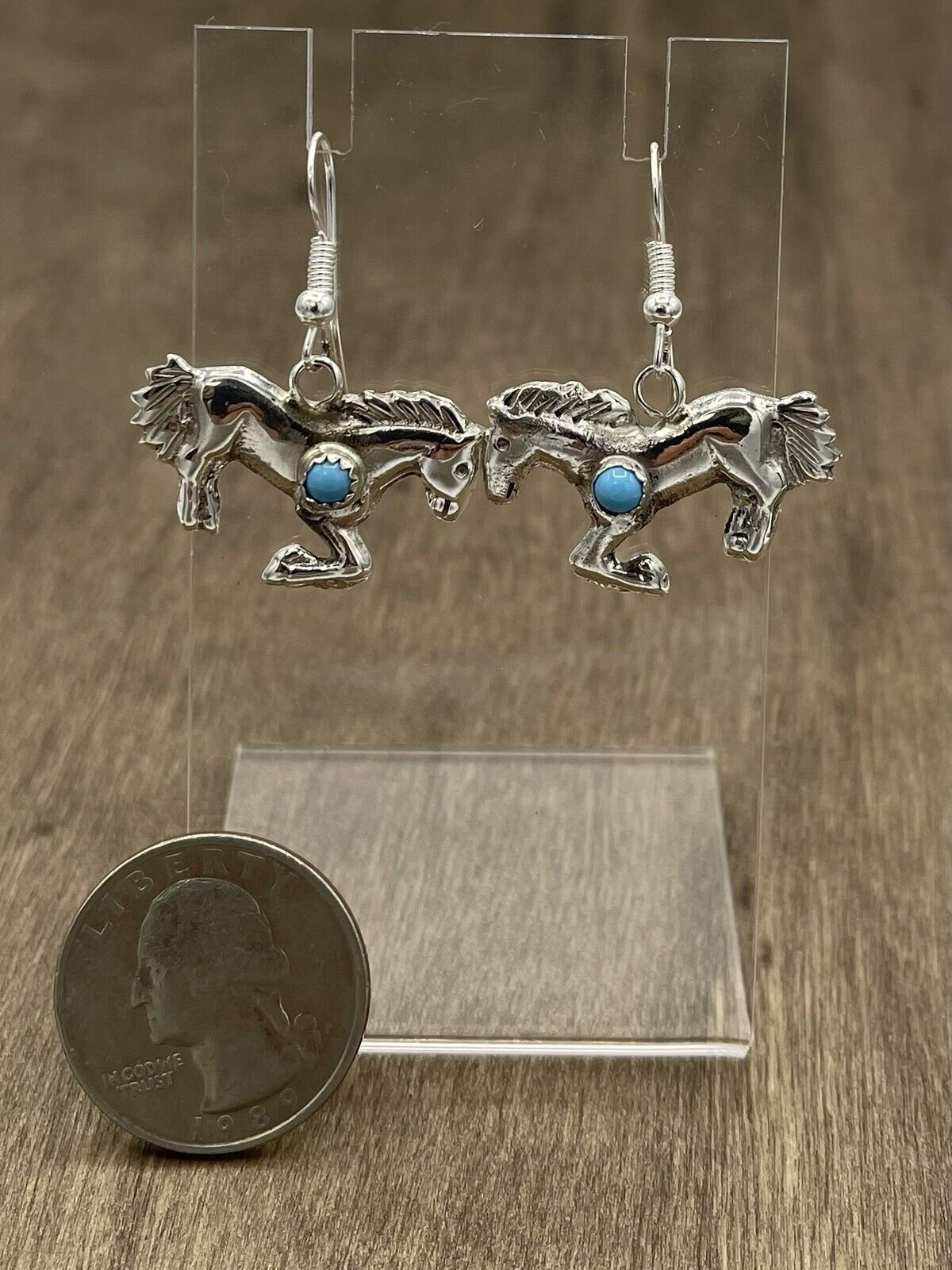 Native American Sterling Silver Navajo Handmade Turquoise Horse Earrings